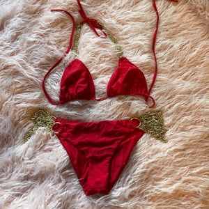 Beach Bunny Red Gold Chains Medium Bikini